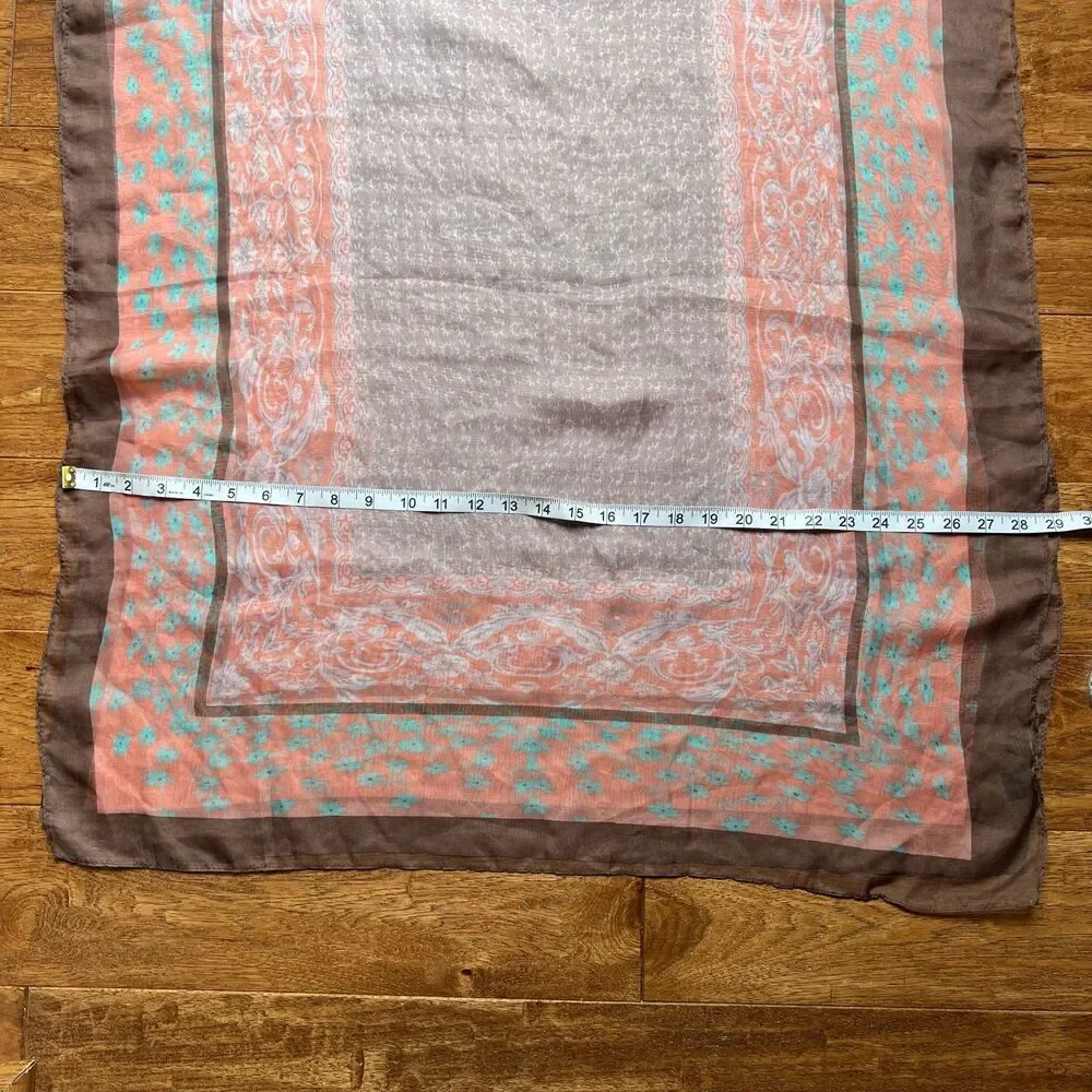 Sheer Floral Peach Brown Aqua Sheikha Head Scarf Shawl Rectangle